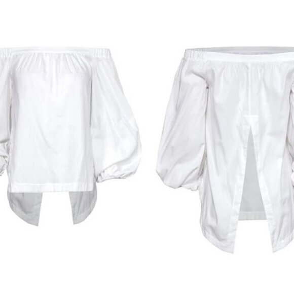 BCBGMAXAZRIA Off the Shoulder Cotton White Blouse in size S - Picture 2 of 7